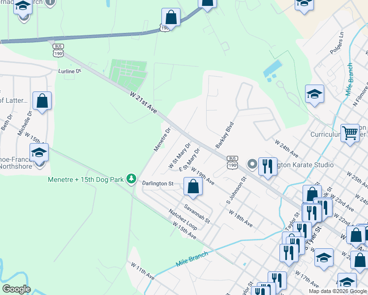 map of restaurants, bars, coffee shops, grocery stores, and more near 123 West Saint Mary Drive in Covington