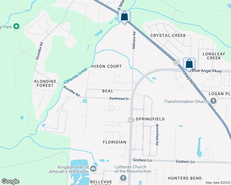 map of restaurants, bars, coffee shops, grocery stores, and more near 5045 Huntsville Avenue in Pensacola