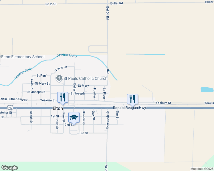 map of restaurants, bars, coffee shops, grocery stores, and more near 403 Bell in Elton