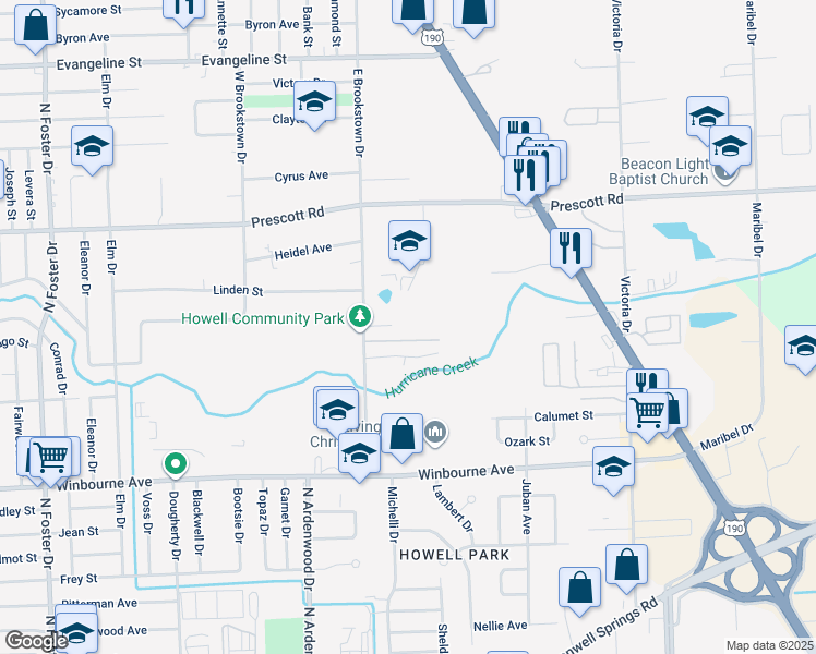 map of restaurants, bars, coffee shops, grocery stores, and more near 3700 East Brookstown Drive in Baton Rouge