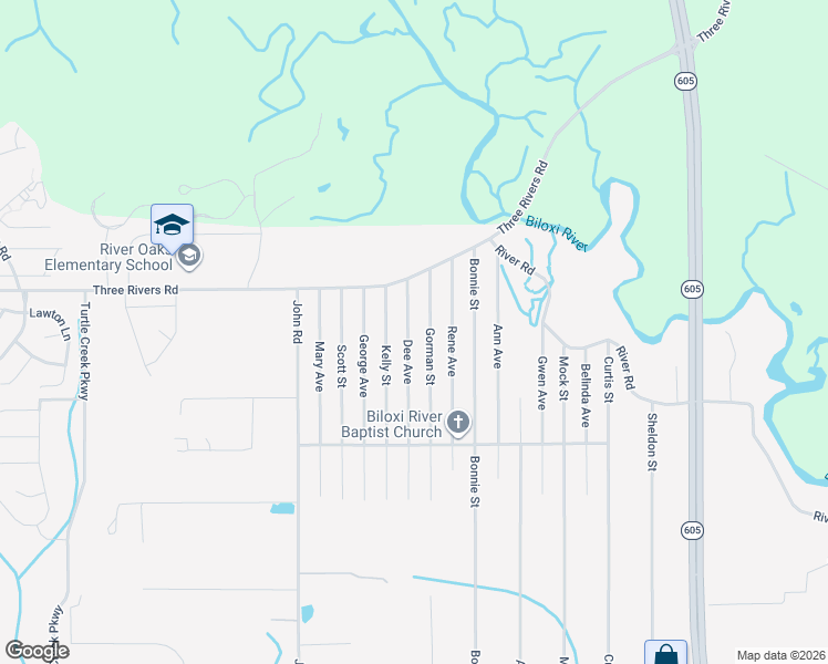 map of restaurants, bars, coffee shops, grocery stores, and more near 13477-13527 Dee Ave in Gulfport