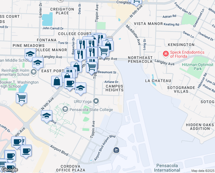 map of restaurants, bars, coffee shops, grocery stores, and more near 2588 Saint Anne Drive in Pensacola
