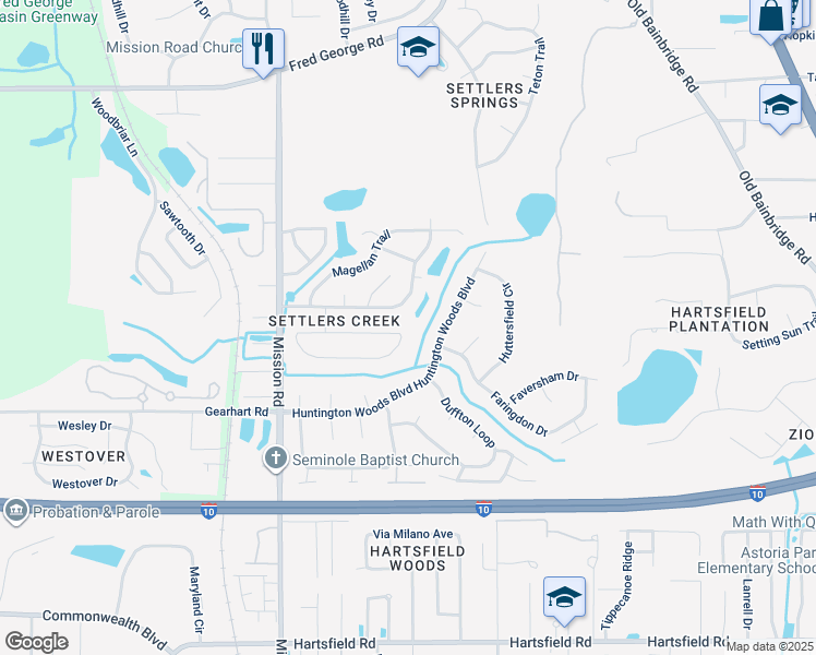 map of restaurants, bars, coffee shops, grocery stores, and more near 3088 North Fulmer Circle in Tallahassee
