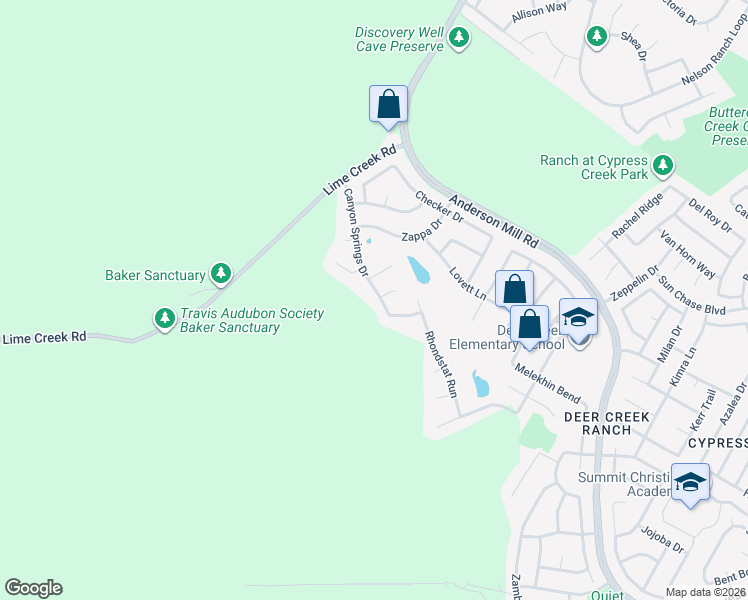 map of restaurants, bars, coffee shops, grocery stores, and more near 1001 Canyon Springs Drive in Cedar Park