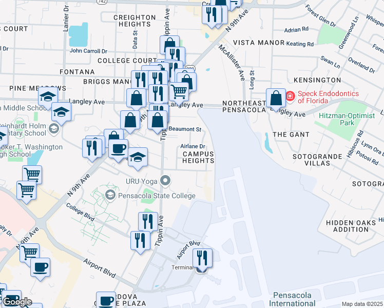 map of restaurants, bars, coffee shops, grocery stores, and more near 2588 Saint Anne Drive in Pensacola