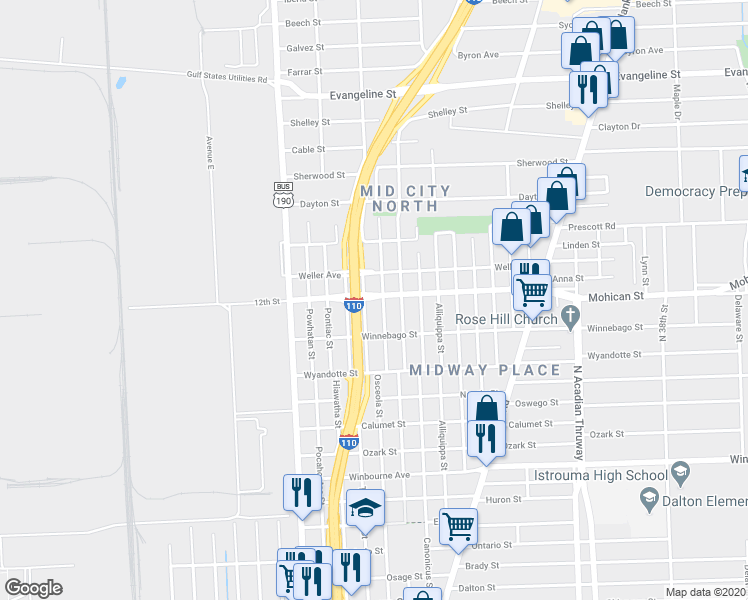 map of restaurants, bars, coffee shops, grocery stores, and more near 3716 North 18th Street in Baton Rouge