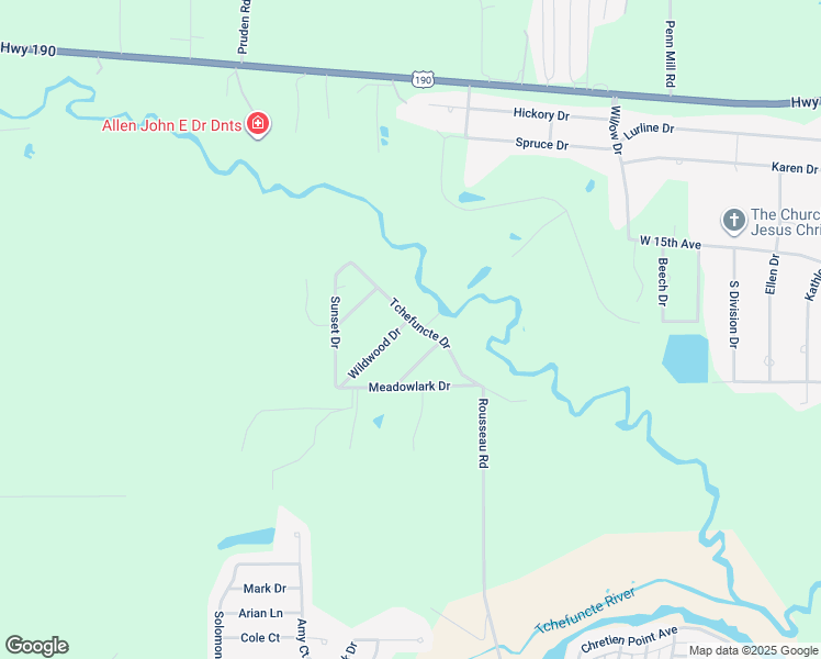 map of restaurants, bars, coffee shops, grocery stores, and more near 15320 Tchefuncte Drive in Covington