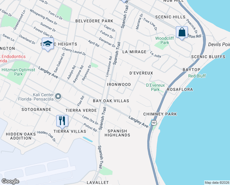 map of restaurants, bars, coffee shops, grocery stores, and more near 4301 Heart Pine Circle in Pensacola