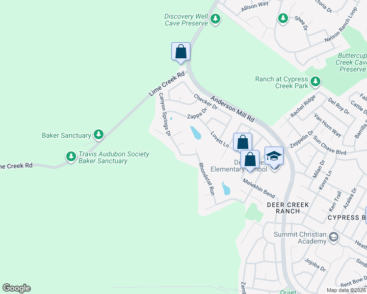map of restaurants, bars, coffee shops, grocery stores, and more near 1001 Canyon Springs Drive in Cedar Park