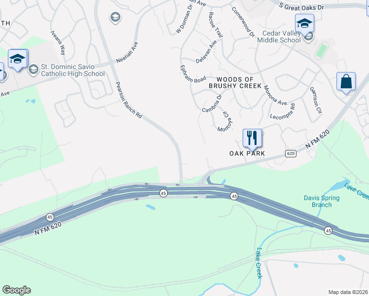 map of restaurants, bars, coffee shops, grocery stores, and more near 8801 Pearson Ranch Road in Austin
