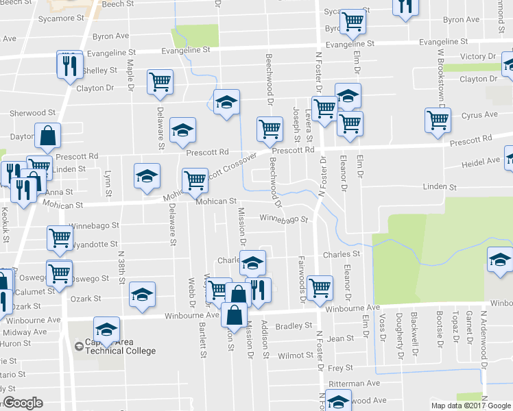 map of restaurants, bars, coffee shops, grocery stores, and more near 4616 Mohican Street in Baton Rouge