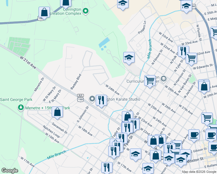 map of restaurants, bars, coffee shops, grocery stores, and more near 1304 West 24th Avenue in Covington