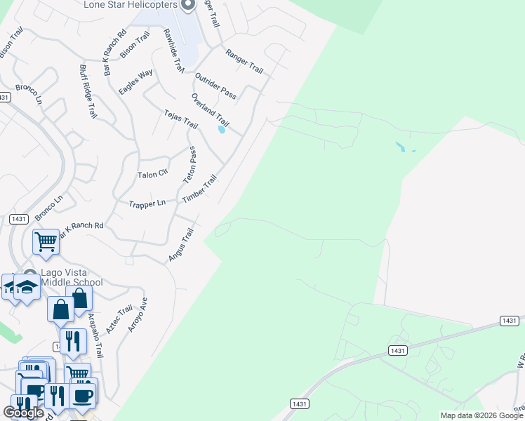 map of restaurants, bars, coffee shops, grocery stores, and more near 19800 Mountain Side in Leander