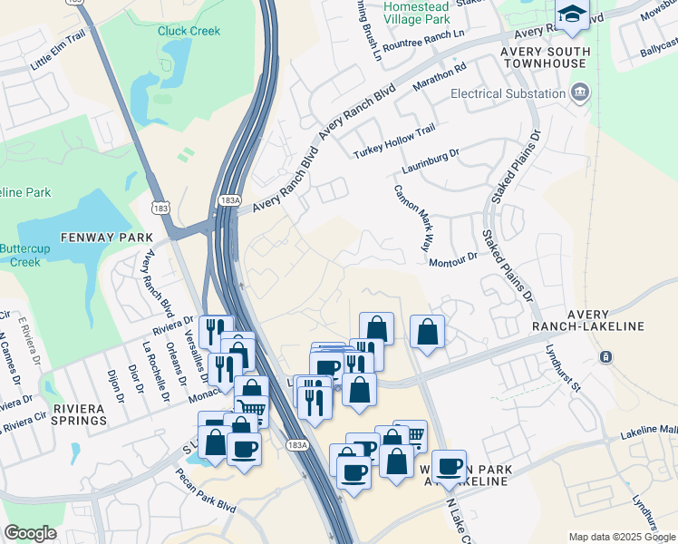 map of restaurants, bars, coffee shops, grocery stores, and more near 13023 Hema Dr in Austin