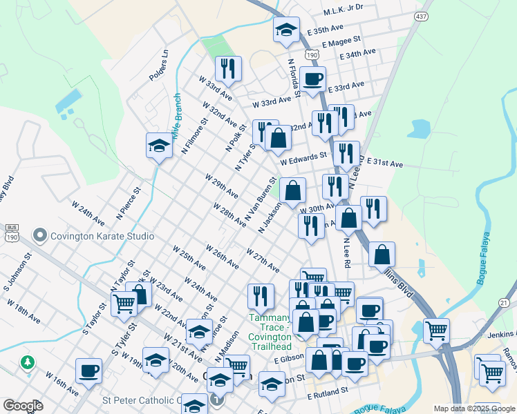 map of restaurants, bars, coffee shops, grocery stores, and more near 428 West 29th Avenue in Covington