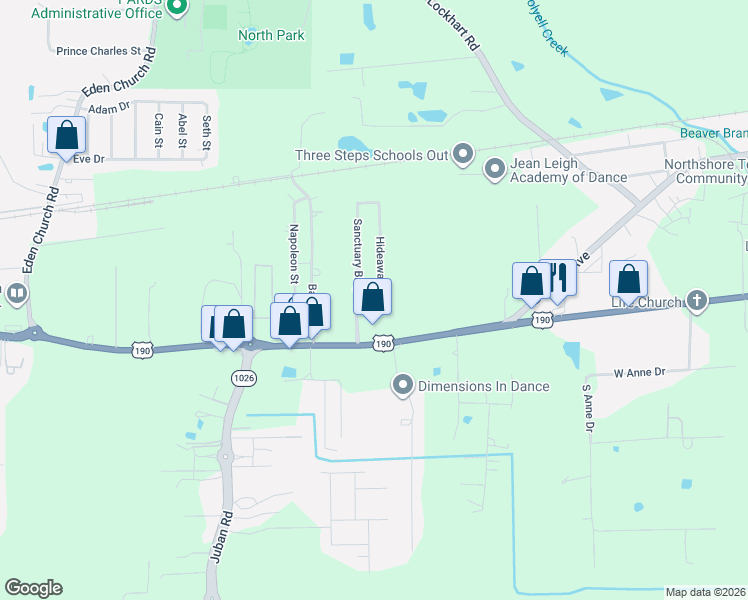 map of restaurants, bars, coffee shops, grocery stores, and more near 11521 Hideaway Street in Denham Springs
