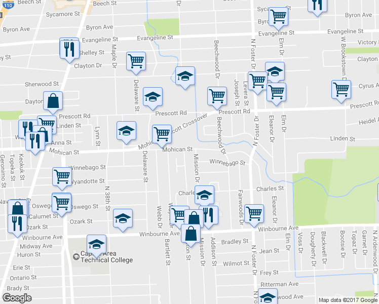 map of restaurants, bars, coffee shops, grocery stores, and more near 4466 Mohican Street in Baton Rouge
