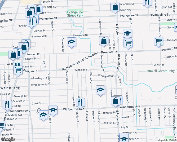 map of restaurants, bars, coffee shops, grocery stores, and more near 4466 Mohican Street in Baton Rouge