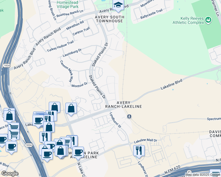 map of restaurants, bars, coffee shops, grocery stores, and more near 13713 Wiregrass Way in Austin