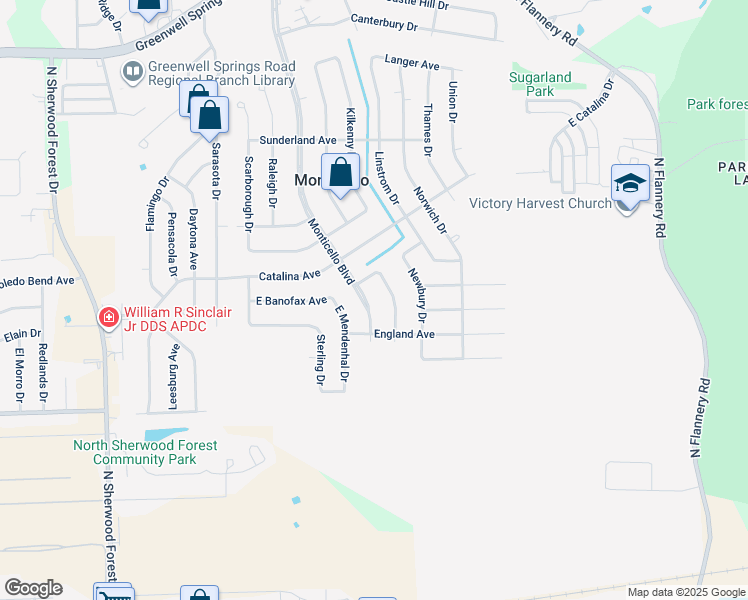 map of restaurants, bars, coffee shops, grocery stores, and more near 3552 Monticello Boulevard in Baton Rouge