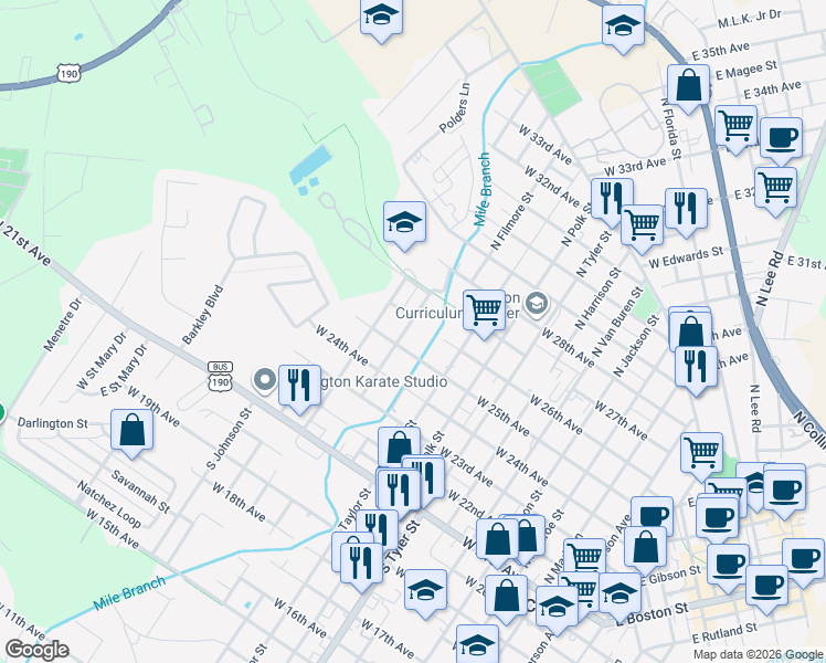 map of restaurants, bars, coffee shops, grocery stores, and more near 520 North Pierce Street in Covington
