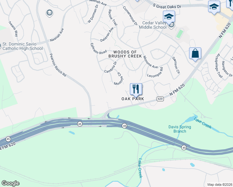 map of restaurants, bars, coffee shops, grocery stores, and more near 15230 1/2 North FM 620 in Austin