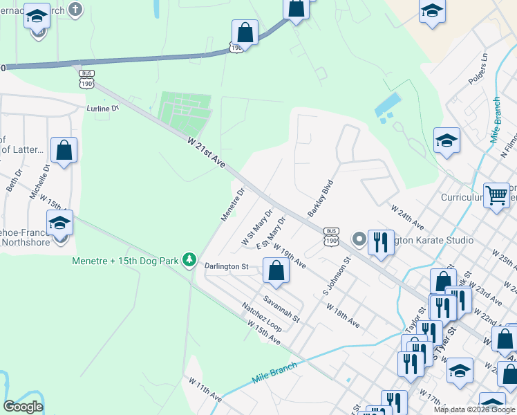 map of restaurants, bars, coffee shops, grocery stores, and more near 123 West Saint Mary Drive in Covington