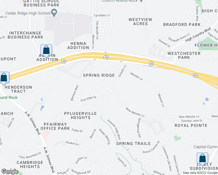 map of restaurants, bars, coffee shops, grocery stores, and more near 2038 Charlotte Way in Round Rock
