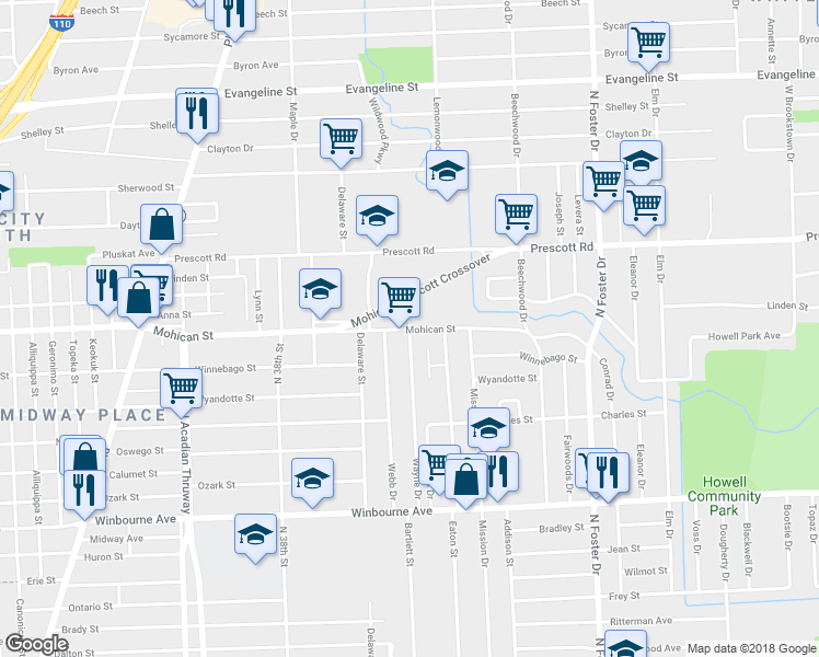 map of restaurants, bars, coffee shops, grocery stores, and more near 4201 Mohican Street in Baton Rouge