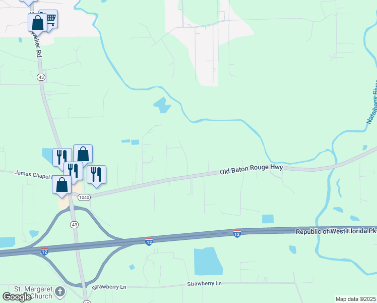 map of restaurants, bars, coffee shops, grocery stores, and more near 30895 Old Baton Rouge Highway in Hammond