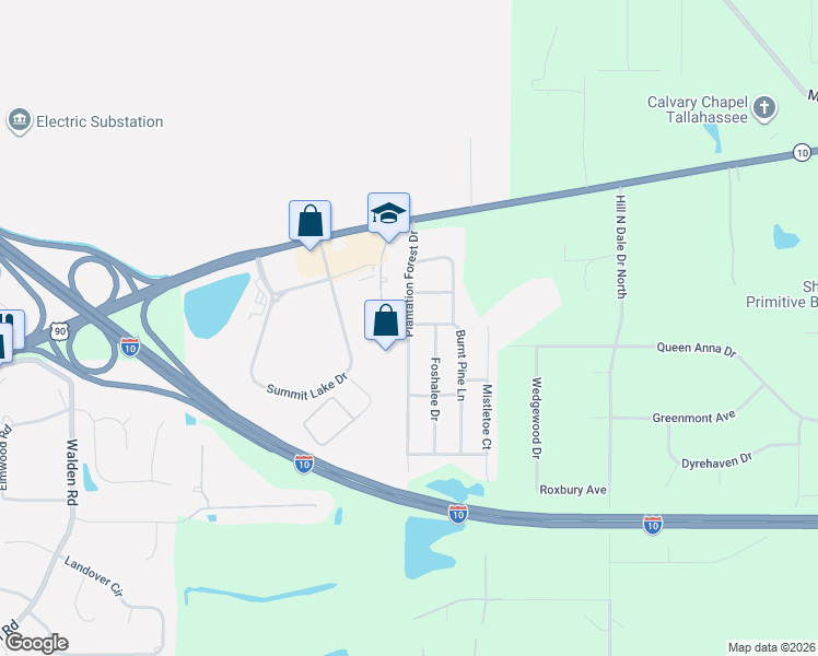 map of restaurants, bars, coffee shops, grocery stores, and more near 2122 Foshalee Drive in Tallahassee