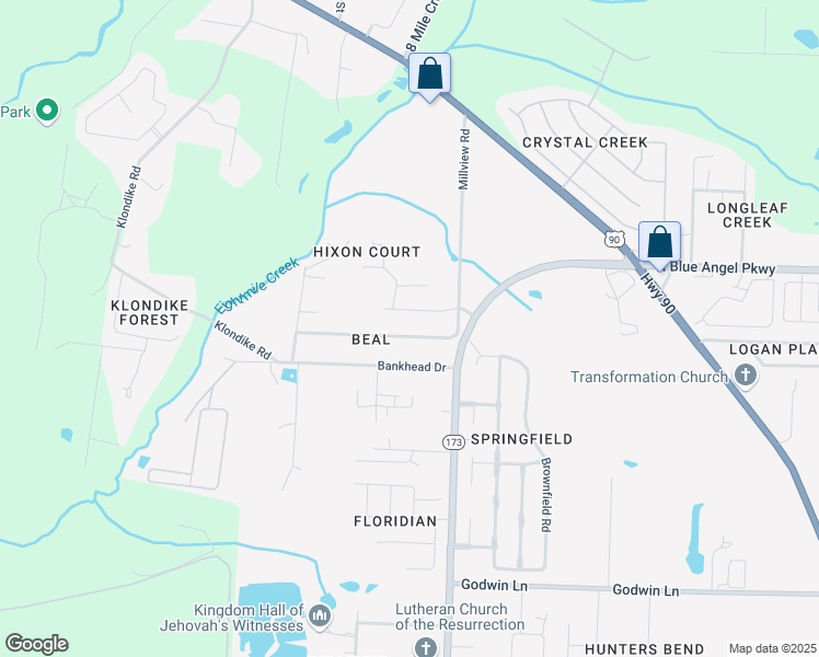 map of restaurants, bars, coffee shops, grocery stores, and more near 5040 Huntsville Avenue in Pensacola