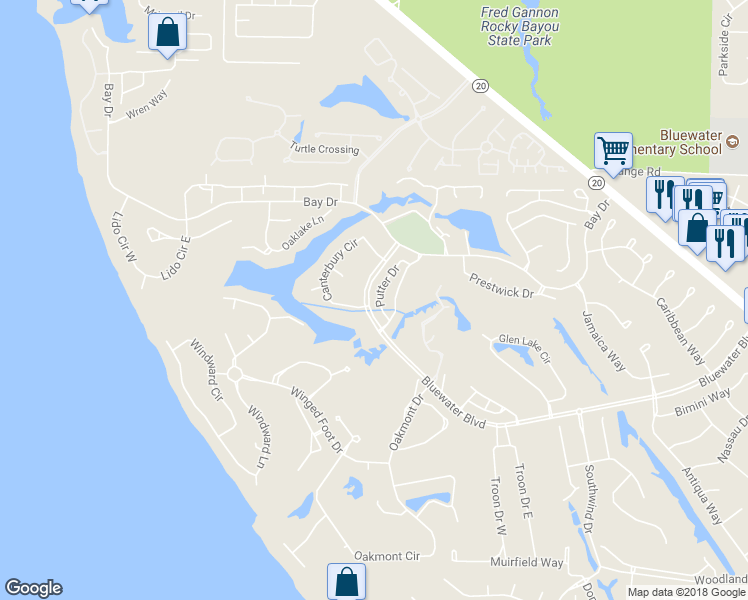 map of restaurants, bars, coffee shops, grocery stores, and more near 101-115 Canterbury Cir in Niceville