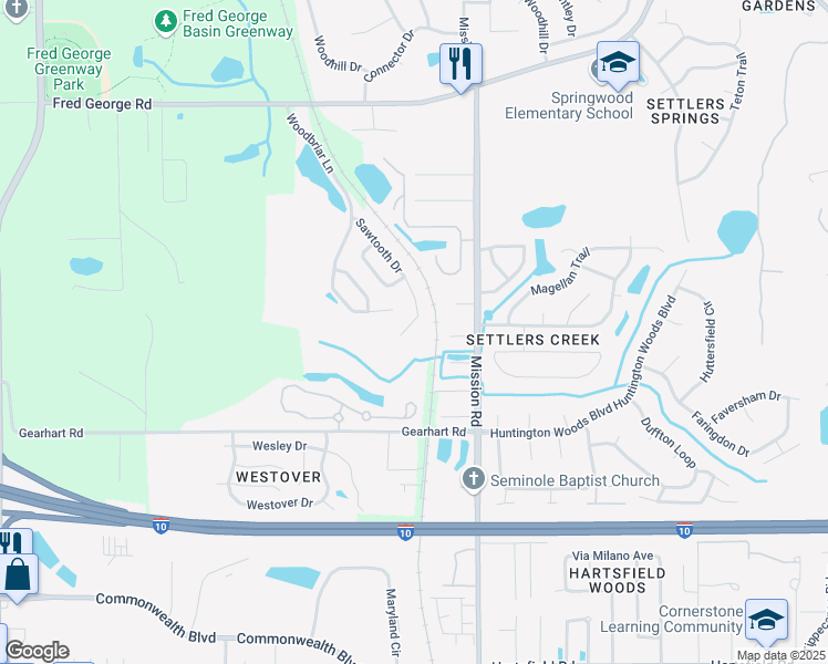 map of restaurants, bars, coffee shops, grocery stores, and more near 3125 Sawtooth Drive in Tallahassee