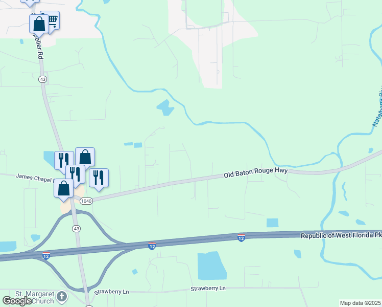 map of restaurants, bars, coffee shops, grocery stores, and more near 30895 Old Baton Rouge Highway in Hammond
