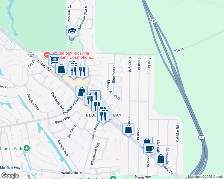 map of restaurants, bars, coffee shops, grocery stores, and more near 104 Ridge Lane in Niceville