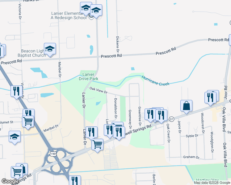 map of restaurants, bars, coffee shops, grocery stores, and more near 3776 Lone Oak Drive in Baton Rouge