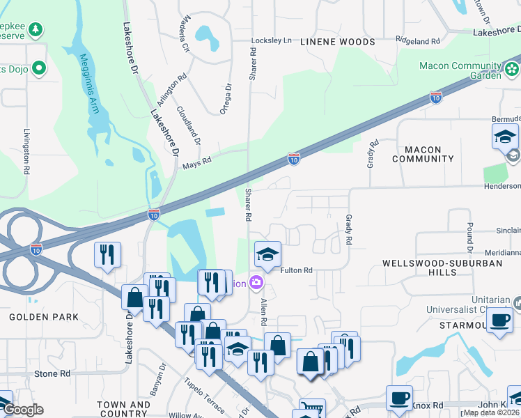 map of restaurants, bars, coffee shops, grocery stores, and more near 2927 Sharer Road in Tallahassee