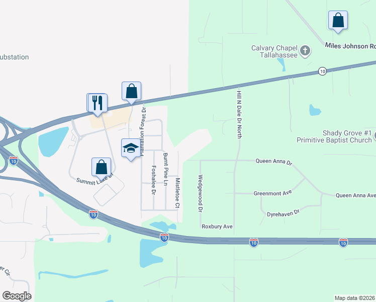 map of restaurants, bars, coffee shops, grocery stores, and more near 2129 Mistletoe Court in Tallahassee