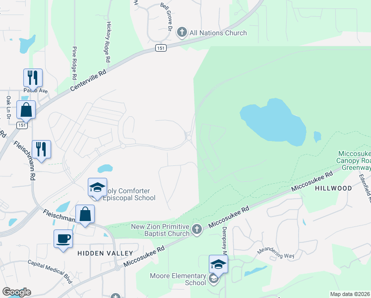 map of restaurants, bars, coffee shops, grocery stores, and more near Miccosukee Greenway in Tallahassee