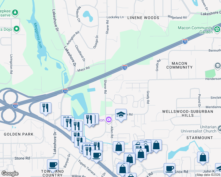 map of restaurants, bars, coffee shops, grocery stores, and more near 2927 Sharer Road in Tallahassee