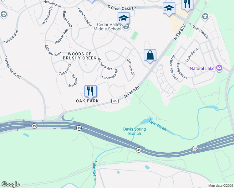 map of restaurants, bars, coffee shops, grocery stores, and more near 15518 Ranch Road 620 in Austin