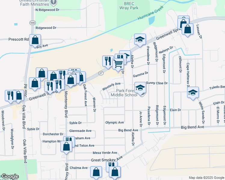 map of restaurants, bars, coffee shops, grocery stores, and more near 9767 Russ Road in Baton Rouge