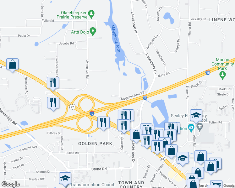 map of restaurants, bars, coffee shops, grocery stores, and more near 862 Meginnis Lane in Tallahassee