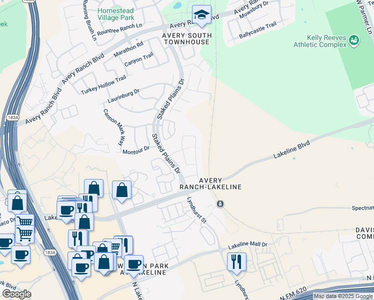 map of restaurants, bars, coffee shops, grocery stores, and more near 13713 Wiregrass Way in Austin