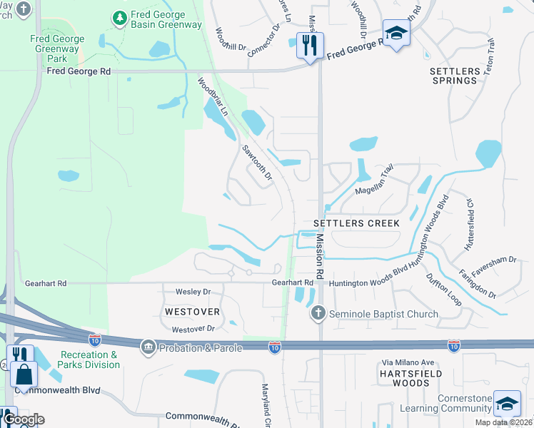 map of restaurants, bars, coffee shops, grocery stores, and more near 3106 Sawtooth Drive in Tallahassee