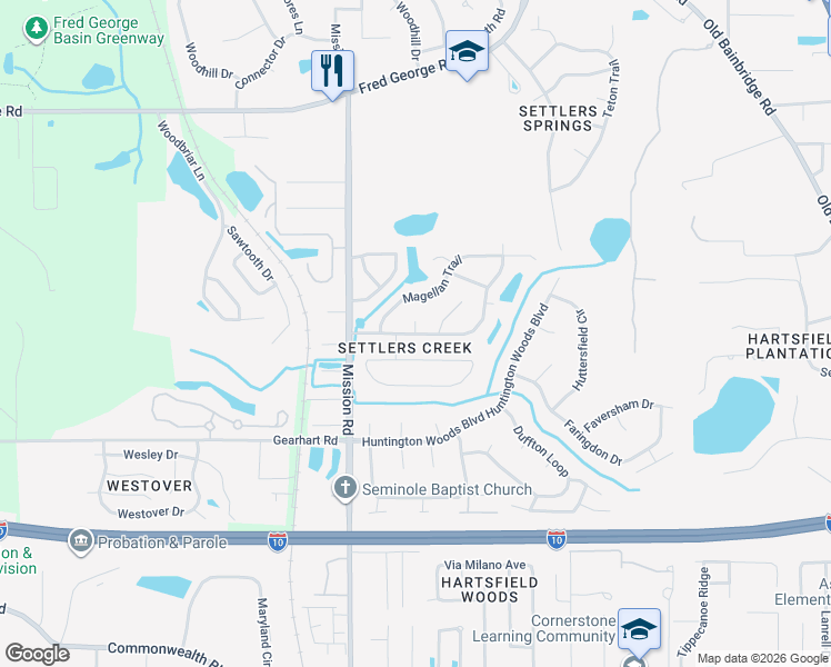 map of restaurants, bars, coffee shops, grocery stores, and more near McCord Boulevard in Tallahassee