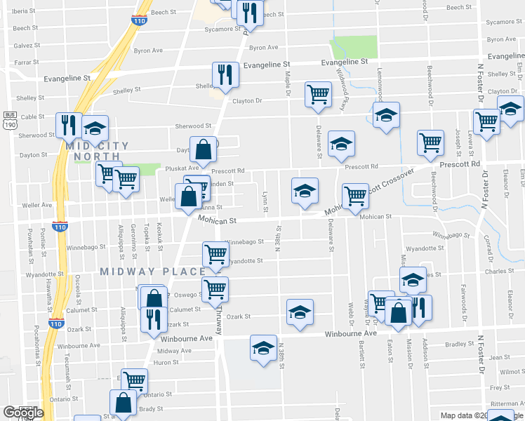 map of restaurants, bars, coffee shops, grocery stores, and more near 3921 Lynn Street in Baton Rouge