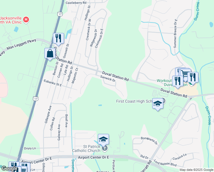map of restaurants, bars, coffee shops, grocery stores, and more near 298 Conwick Drive in Jacksonville