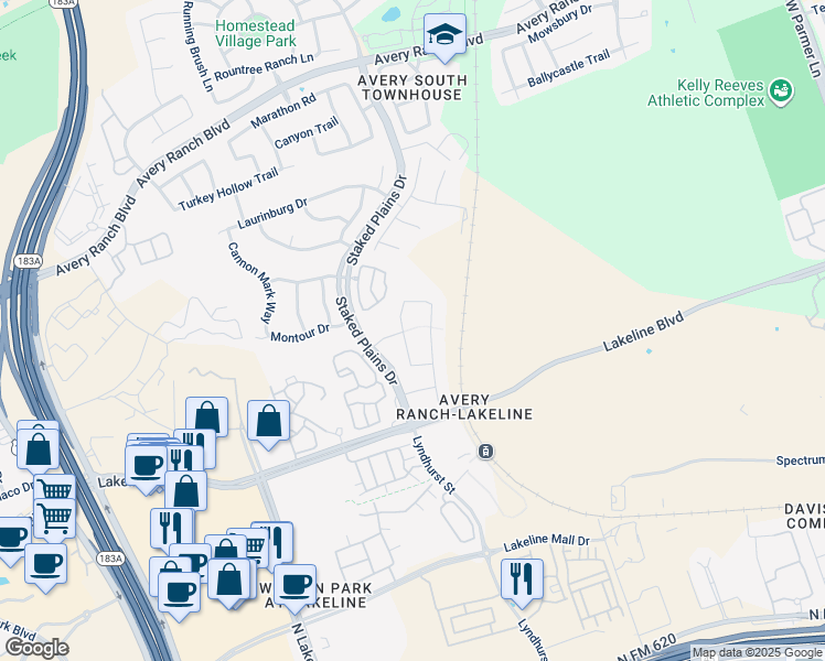 map of restaurants, bars, coffee shops, grocery stores, and more near 13713 Wiregrass Way in Austin